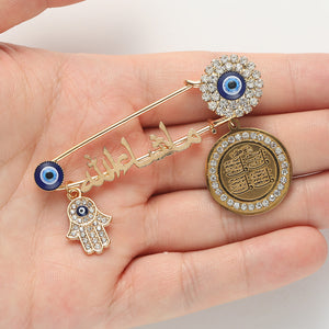 Turkish Evil Eye Brooch Pin Hasma Jewelry Protection Unique Gift