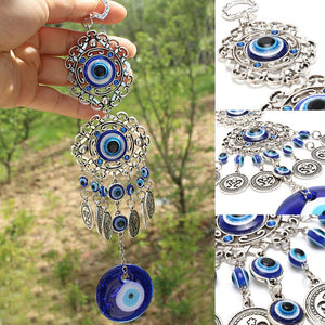Wind Chimes Turkey Evil Eye Pendants Amulet Home Wall Hanging Decor Blessing Protection Gift Dream Catcher Blue Rhinestone