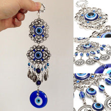 Load image into Gallery viewer, Wind Chimes Turkey Evil Eye Pendants Amulet Home Wall Hanging Decor Blessing Protection Gift Dream Catcher Blue Rhinestone

